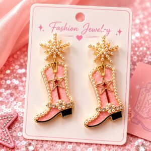 Pink Cowgirl Boot Earrings